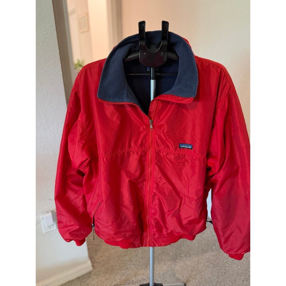Patagonia Vintage 90s Red Nylon Fleece Lined Zip Up Bomber Jacket Size XL